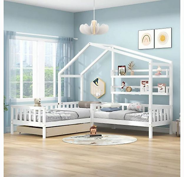 XDeer Kinderbett Kinderbett Hausbett mit Schubladen und Regalen, Massivholz günstig online kaufen