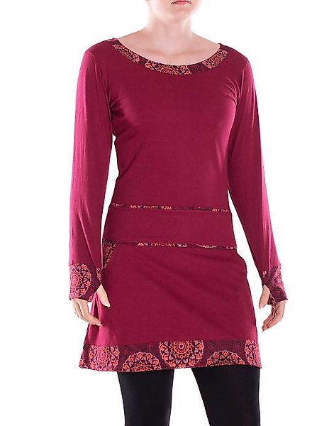 Vishes Minikleid Damen Langarm Kleid Baumwolle Geometrisch mit Taschen Alte günstig online kaufen