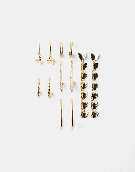 Bershka 6er-Pack Ohrringe In Ring-Form Und Wasserfalloptik Damen Gold günstig online kaufen