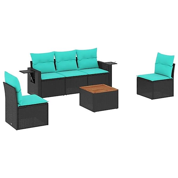 vidaXL 6-Tlg Gartensofa-Set mit Kissen Schwarzes Polyrattan 3224503 günstig online kaufen