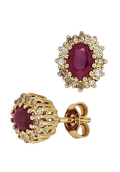 JOBO Paar Ohrstecker Ohrringe mit Rubin und 24 Diamanten, 585 Gold günstig online kaufen