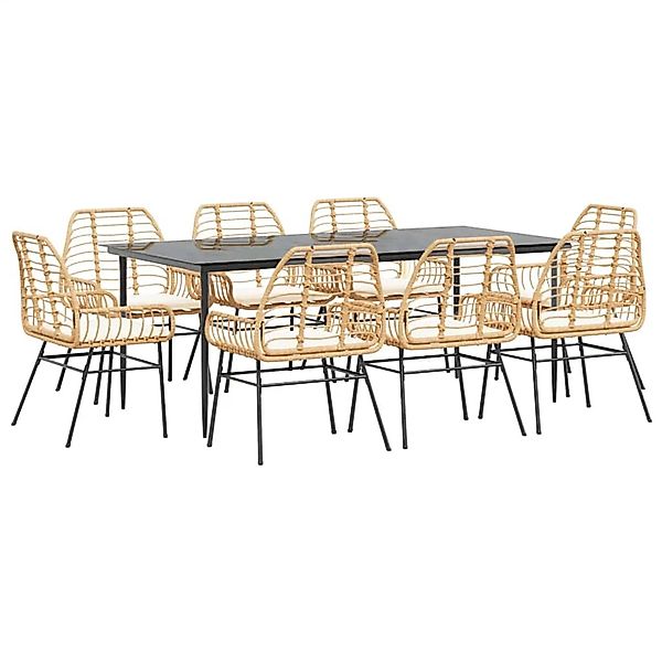 vidaXL 9-Tlg Garten-Essgruppe mit Kissen Braun Poly Rattan Glas 3334463 günstig online kaufen