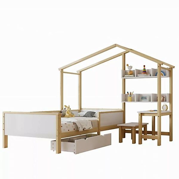 HAUSS SPLOE Kinderbett 90x200cm mit Schubladen, Regalen, Tisch und Hocker, günstig online kaufen