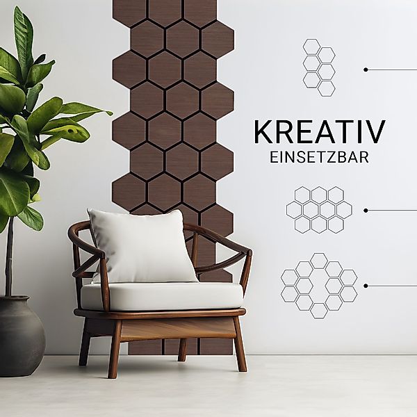 Homestyle4u Akustikpaneele 4 Wandpaneele Holz Hexagon 76 x 62 cm Stück Natu günstig online kaufen
