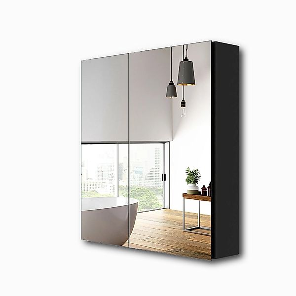 Emke Spiegelschrank 2 Türig  60x65 cm Doppelseitigen Spiegeltüren Schwarz günstig online kaufen