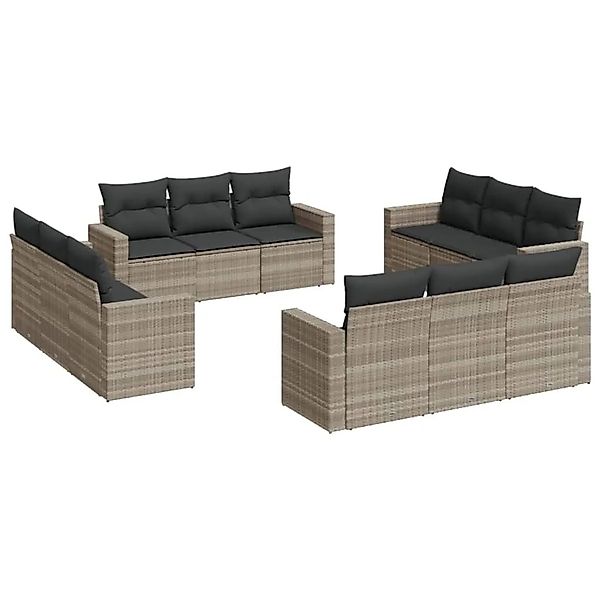 vidaXL 12-Tlg Garten-Sofagarnitur mit Kissen Hellgrau Poly Rattan 3251109 günstig online kaufen