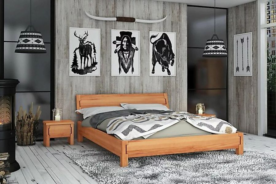 Natur24 Einzelbett Bett Boli Sonderlänge 160x220 Kernbuche massiv Holzkopft günstig online kaufen