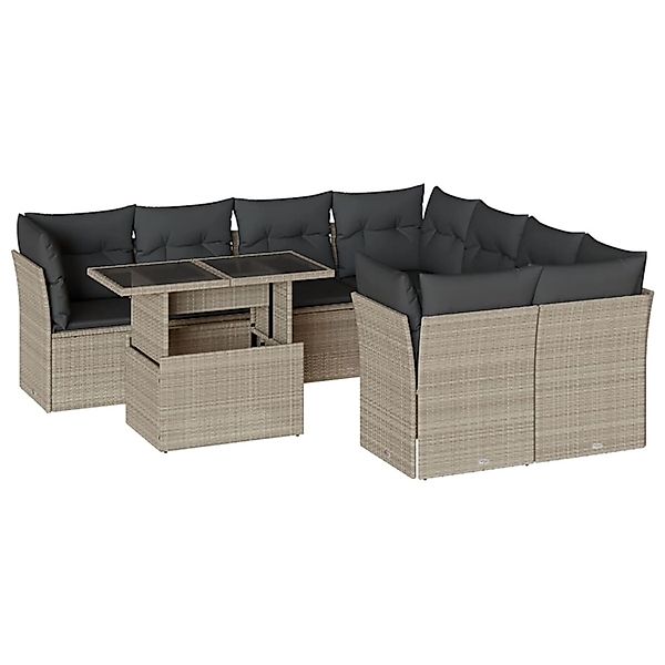 vidaXL 9-Tlg Garten-Sofagarnitur mit Kissen Hellgrau Poly Rattan 3266432 günstig online kaufen