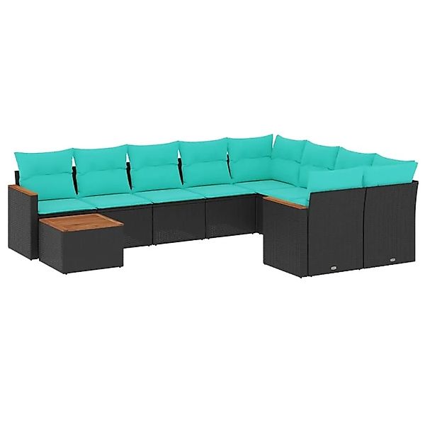 vidaXL 10-Tlg Gartensofa-Set mit Kissen Schwarz Polyrattan 3226316 günstig online kaufen