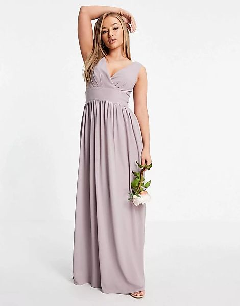 TFNC – Bridesmaid – Kleid aus Chiffon mit Wickeloberteil in Hellgrau günstig online kaufen