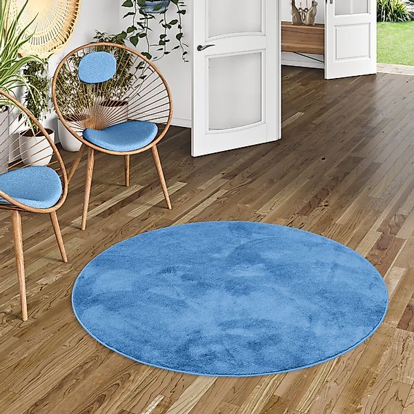 Pergamon Luxus Super Soft Hochflor Teppich Melia Rund Blau 120x120cm günstig online kaufen