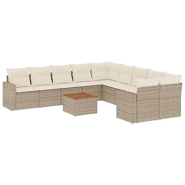 vidaXL 11-Tlg Garten-Sofagarnitur mit Kissen Beige Poly Rattan 3224301 günstig online kaufen