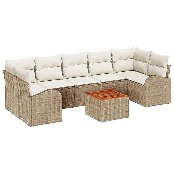 vidaXL Loungesofa 8-teiliges Garten Sofa Set mit Kissen Beige Poly Rattan, günstig online kaufen