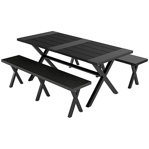 Outsunny Bierzeltgarnitur 3-tlg. Tisch mit 2 Bänken und Schirmloch Holzopti günstig online kaufen