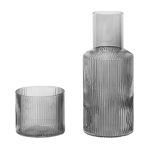 Karaffe Ripple glas grau transparent / Set Karaffe 0,5L + 1 Glas - Ferm Liv günstig online kaufen