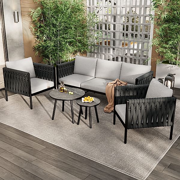 Flieks Gartenlounge-Set, (5-tlg), 5-Sitzer Balkonset Gartenmöbel günstig online kaufen
