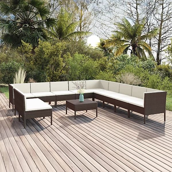 12-tlg. Garten-lounge-set Mit Auflagen Poly Rattan Braun günstig online kaufen