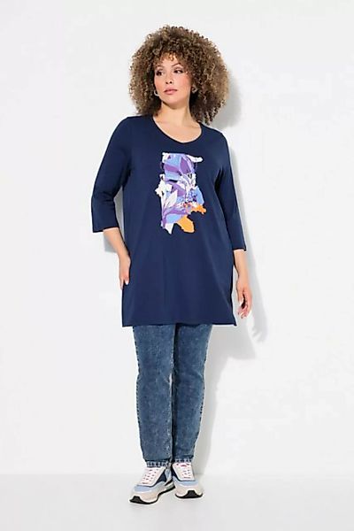 Ulla Popken Longshirt Longshirt Blüten A-Linie V-Ausschnitt 3/4-Arm günstig online kaufen