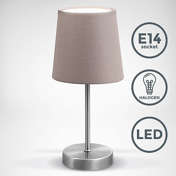 B.K.Licht Tischleuchte Tischlampe, Taupe, Stoffschirm E14 günstig online kaufen