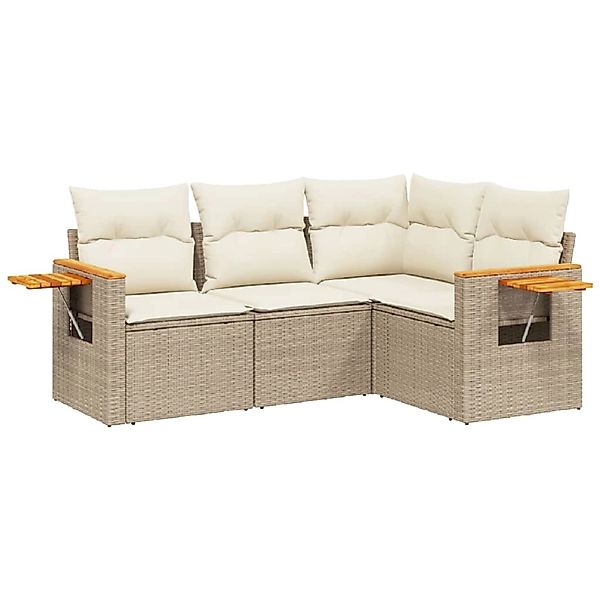 vidaXL 4-Tlg Garten-Sofagarnitur mit Kissen Beige Poly Rattan 3226772 günstig online kaufen