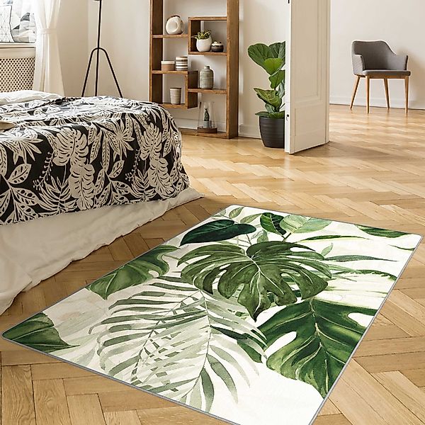 Teppich Aquarell Tropisches Arrangement mit Monstera günstig online kaufen