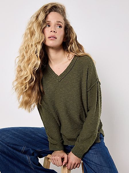 Apricot V-Ausschnitt-Pullover Leichter Baumwollpullover mit sichtbaren günstig online kaufen