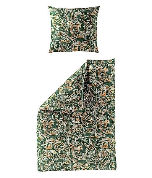 BIERBAUM Bettwäsche 135x200cm Paisley Dunkelgrün Braun, Mako-Satin, 2 teili günstig online kaufen