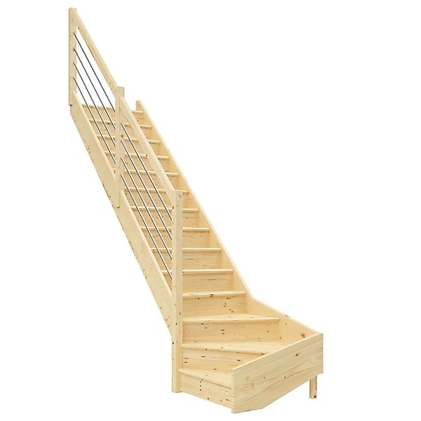 Dolle Raumspartreppe Paris 1/4-gew. Links Setzstufen Fichte roh E-Geländer günstig online kaufen