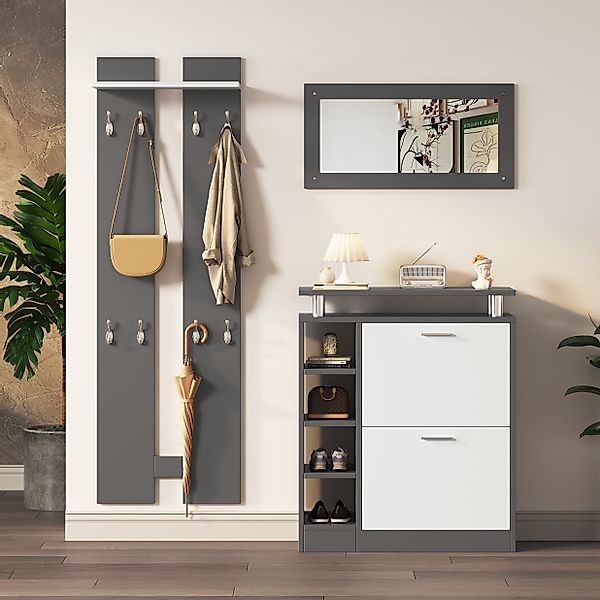 Garderoben Set Wandgarderobe mit Spiegel und Regal, 80x25x96.5 cm, für klei günstig online kaufen