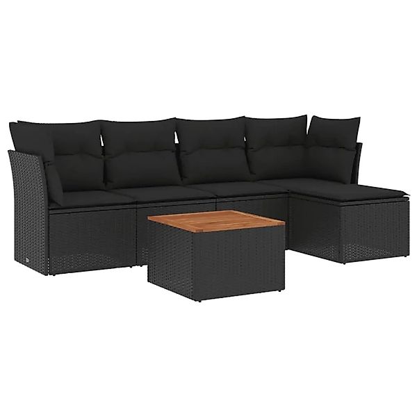 vidaXL 6-Tlg Garten-Sofagarnitur mit Kissen Schwarz Poly Rattan 3255943 günstig online kaufen
