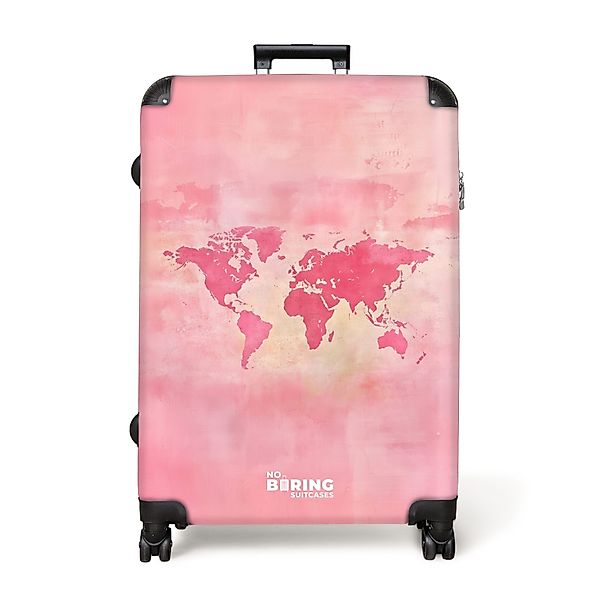 NoBoringSuitcases.com© Hartschalen-Trolley Weltkarte - Rosa - günstig online kaufen
