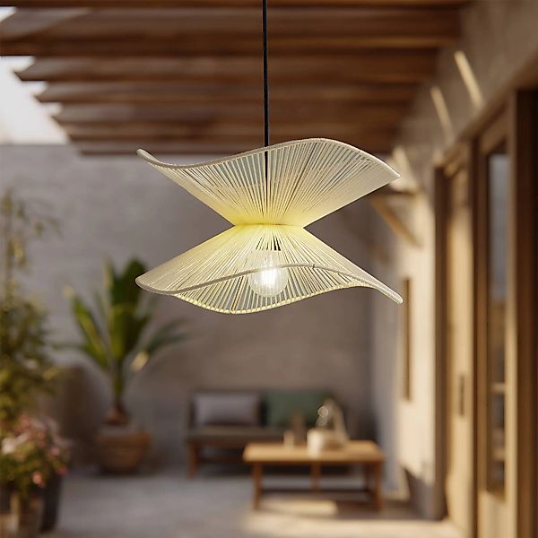 Lindby Außenpendelleuchte Valdorin, beige, Baumwolle, IP44 günstig online kaufen