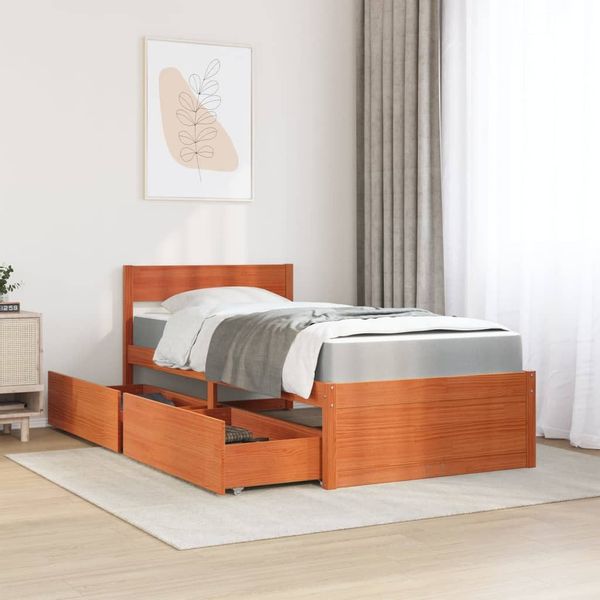 vidaXL Bett mit Schubladen und Matratze Wachsbraun 90x190 Massivholz2011554 günstig online kaufen