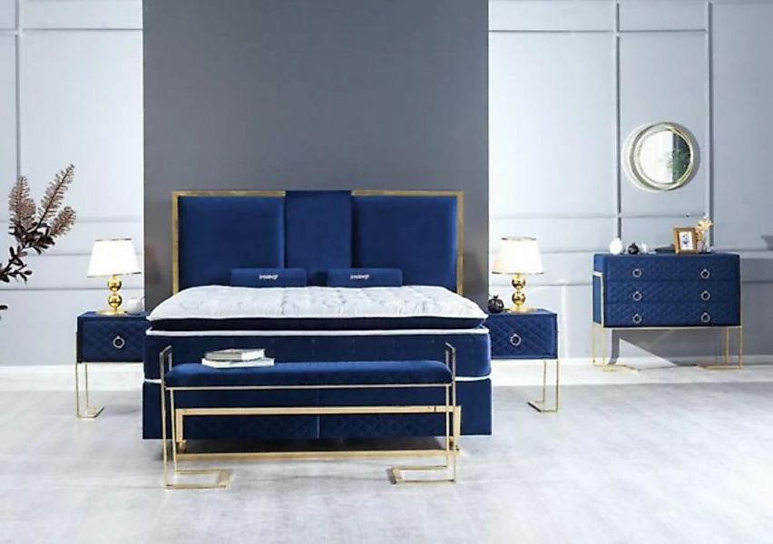 JVmoebel Bett Bett Blau Metall Möbel Design Elegantes Schlafzimmer Luxus Mo günstig online kaufen