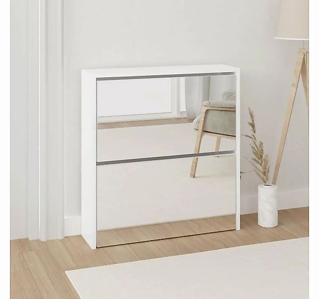 furnicato Schuhschrank mit Spiegel 2 Fächer Hochglanz-Weiß 63x17x67 cm günstig online kaufen