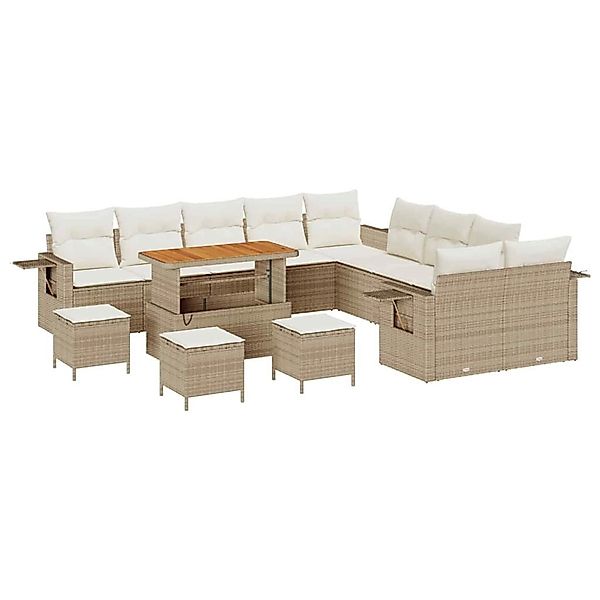 vidaXL Garten-Sofa-Set mit Speicher 14-Tlg Beige Poly Rattan 3363761 günstig online kaufen