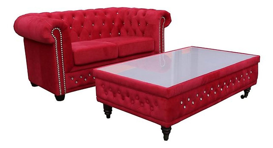 Xlmoebel Sofa Rote Zweisitzer Stoffcouch Chesterfield-Stil, Hergestellt in günstig online kaufen