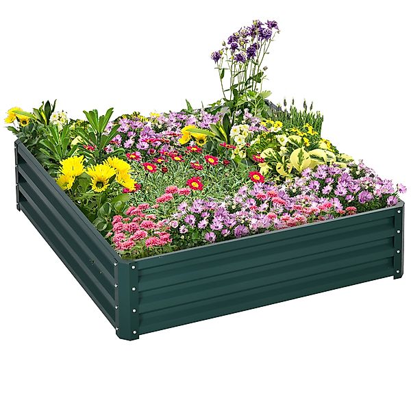 Outsunny Hochbeet aus Stahl Blumenkasten 120x120x30cm für Garten Terrasse B günstig online kaufen