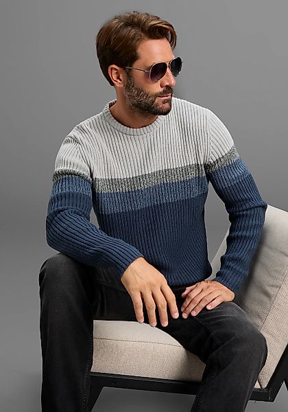 Mans World Rundhalspullover "Neue Kollektion", mit melierten Blockstreifen günstig online kaufen