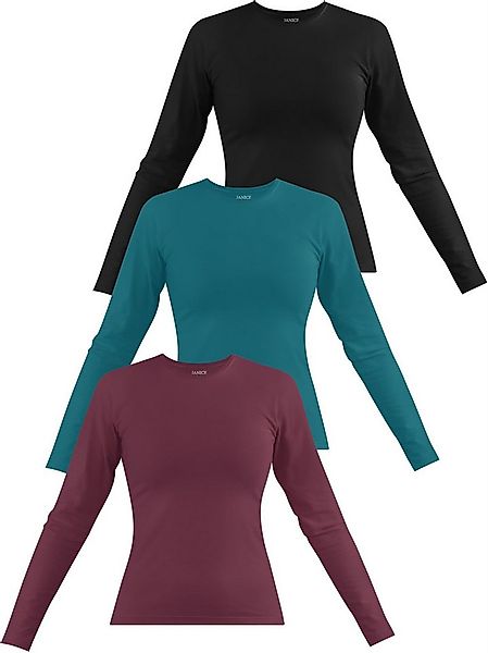 Janice Langarmshirt 3 x Damen Langarmshirt hochgeschlossen Niska Figurbeton günstig online kaufen