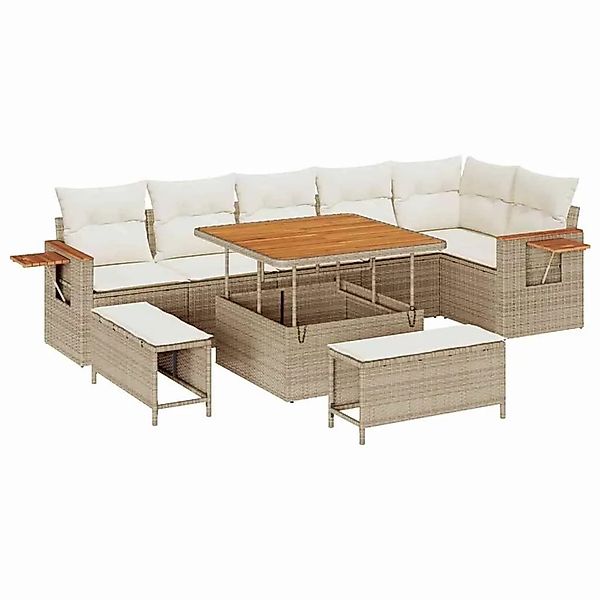 vidaXL Gartensofa-set mit Kissen 11-Tlg Beige und Creme Poly-Rattan 3365136 günstig online kaufen
