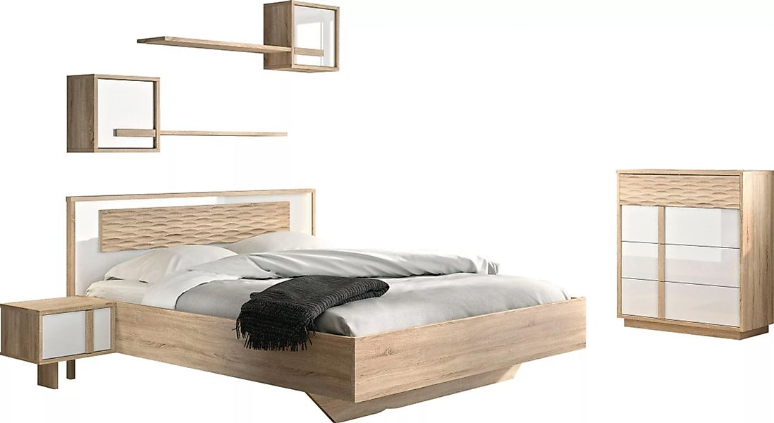 Gami Schlafzimmer-Set "Curtys", (6 St., 1x Bett, 2x hängende Nachttische, 1 günstig online kaufen