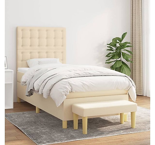 vidaXL Boxspringbett Boxspringbett mit Matratze Creme 100x200 cm Stoff Bett günstig online kaufen