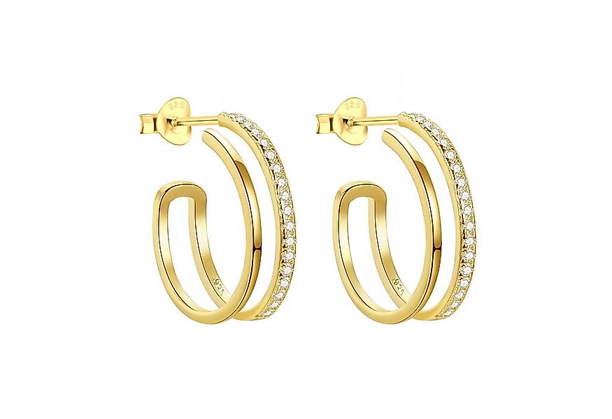 LÖB Paar Creolen 925 Silber Creolen Zirkonia Rund Doppel Ohrringe Hängend G günstig online kaufen