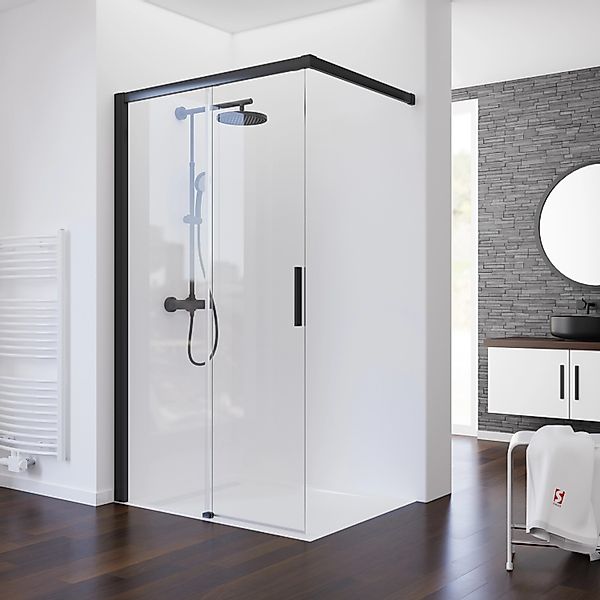 Schulte Schiebetür Walk In Mattschwarz 140 cm x 200 cm DIN Links günstig online kaufen
