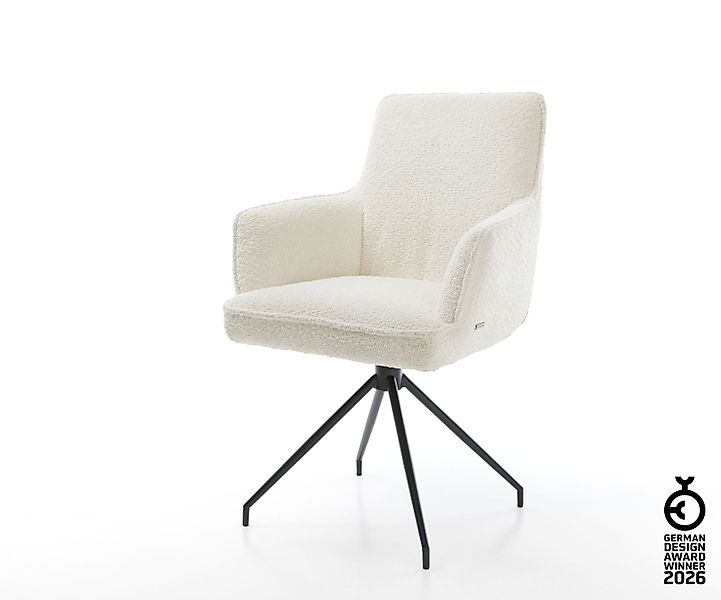 Drehstuhl Heira-Flex mit Armlehnen Bouclé Weiß Kreuzgestell konisch Schwarz günstig online kaufen