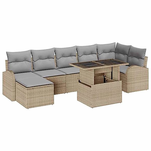 vidaXL Garten-Sofa-Set mit Speicher 8-Tlg Beige Poly Rattan 3357423 günstig online kaufen