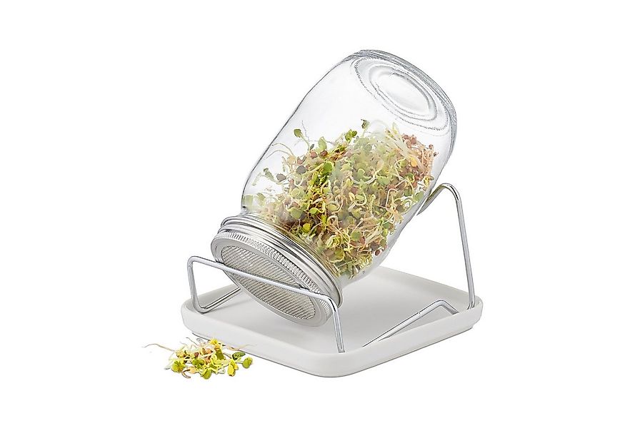 relaxdays Kräutertopf Sprossenglas mit Gestell und Schale günstig online kaufen