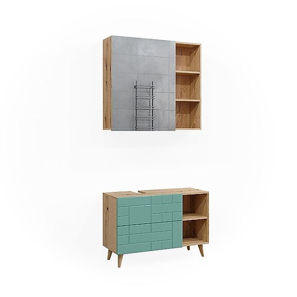 Vicco Badmöbel-Set Rudi, Mintgrün/Eiche, 2 Teile, günstig online kaufen