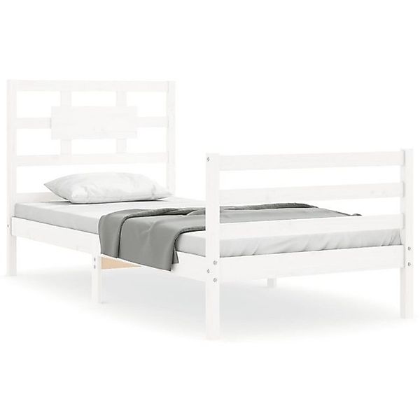 vidaXL Bettgestell, Massivholzbett mit Kopfteil Weiß 90x200 cm günstig online kaufen